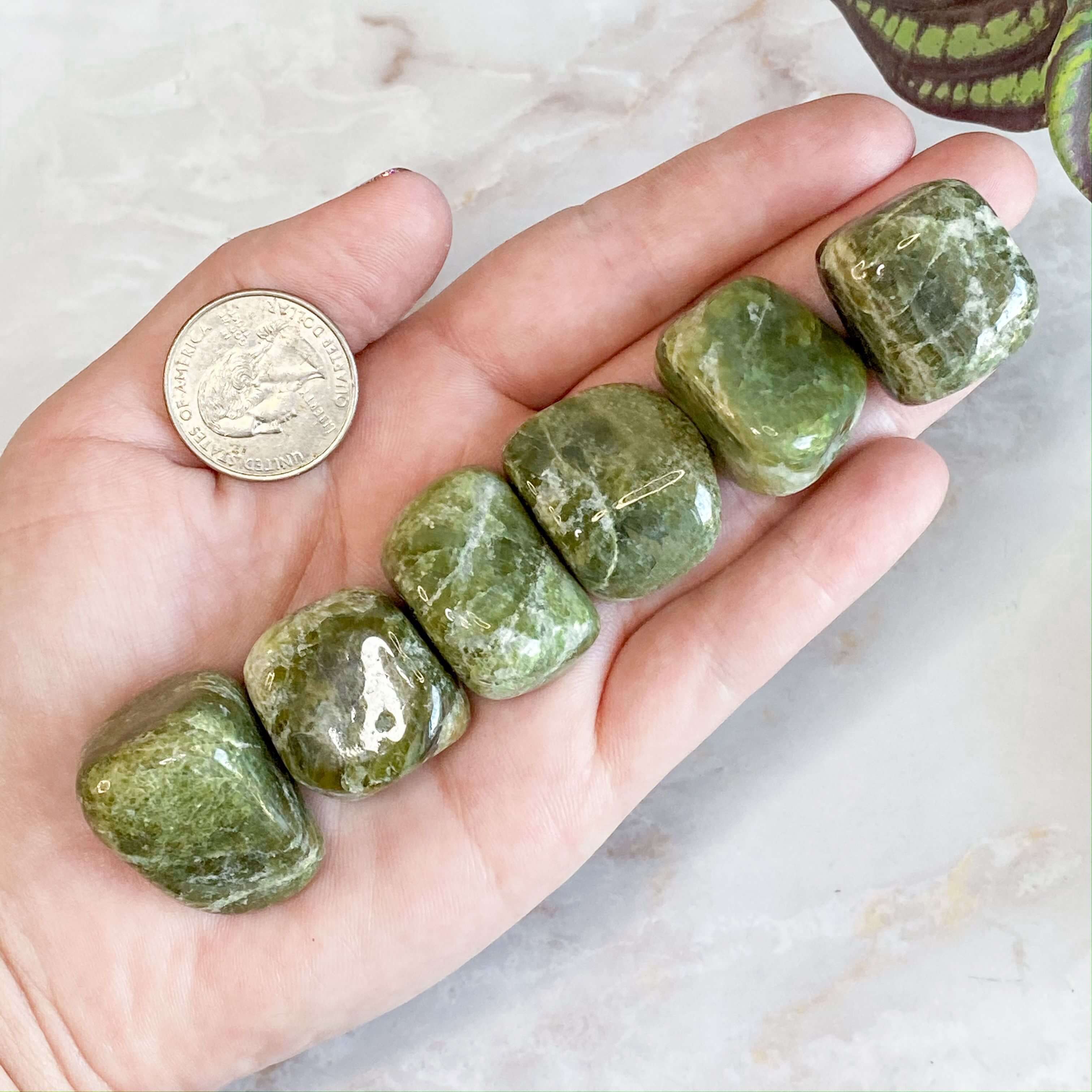 Vesuvianite Tumbles for Personal Growth and Joy | Set of 2 Mooncat Crystals